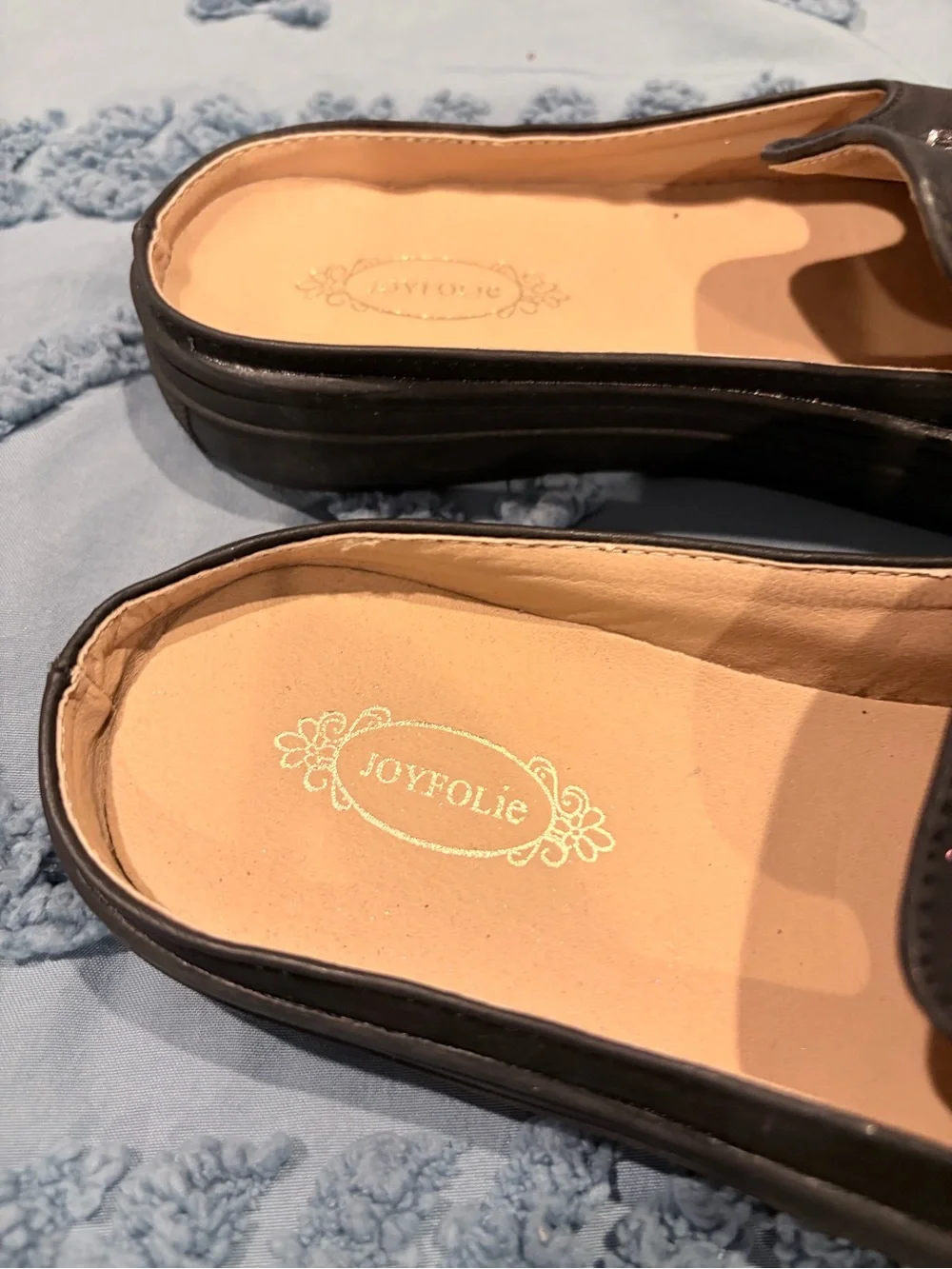 Joyfolie Black Jeweled Slip-On Mules